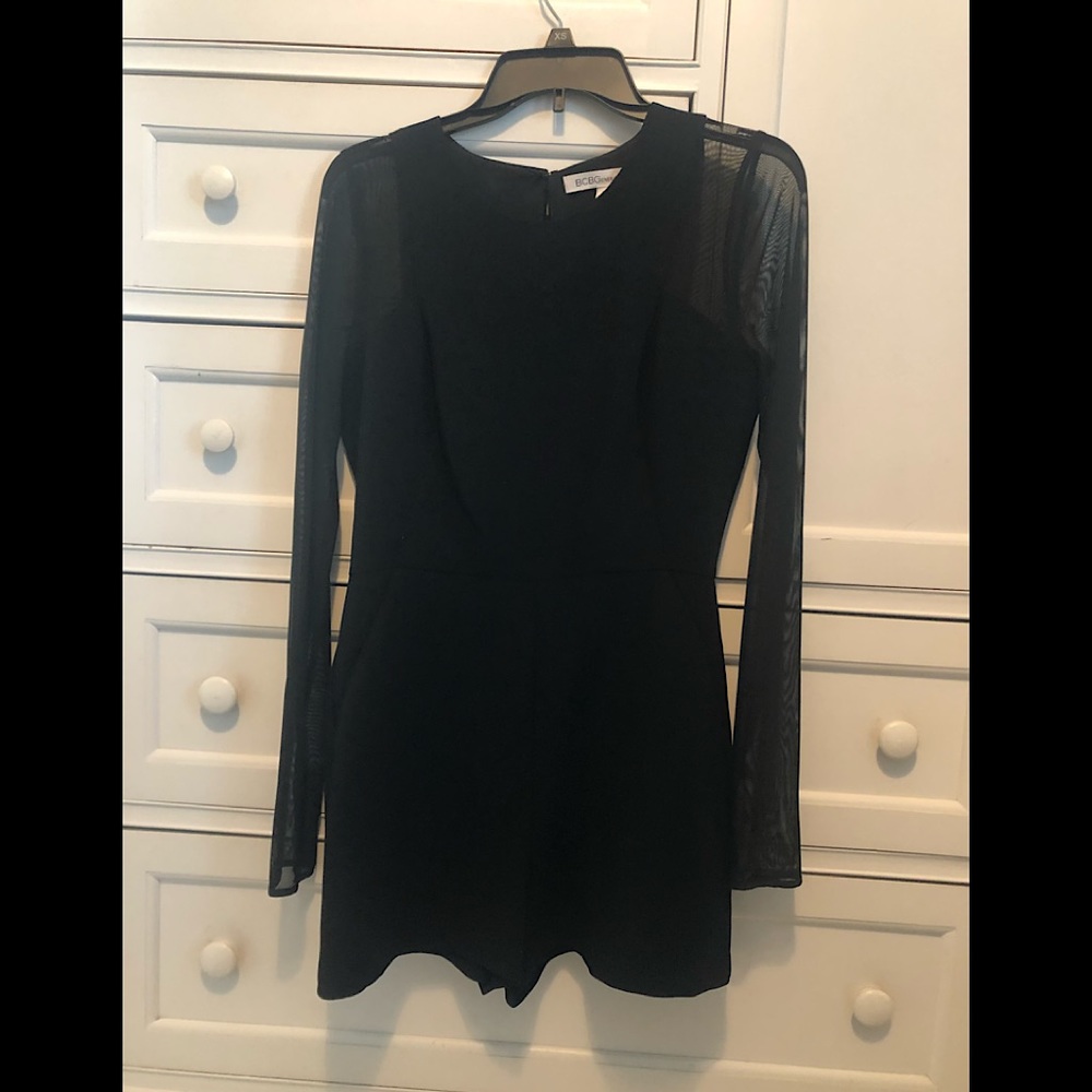 BCBG black pleated long sleeve romper